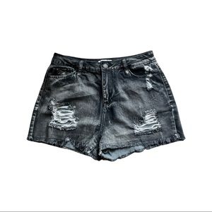High rise acid wash black denim shorts - 11